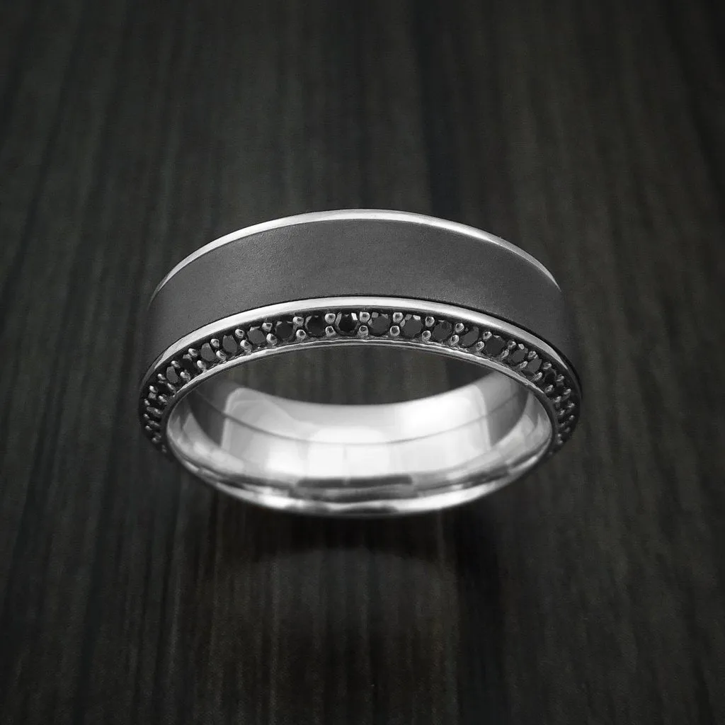 14k White Gold Men's Ring With Elysium Black Diamond Inlay And Eternity Set Black Diamonds Custom Made Band