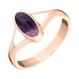 18ct Rose Gold Blue John Heritage Oval Split Shoulder Ring