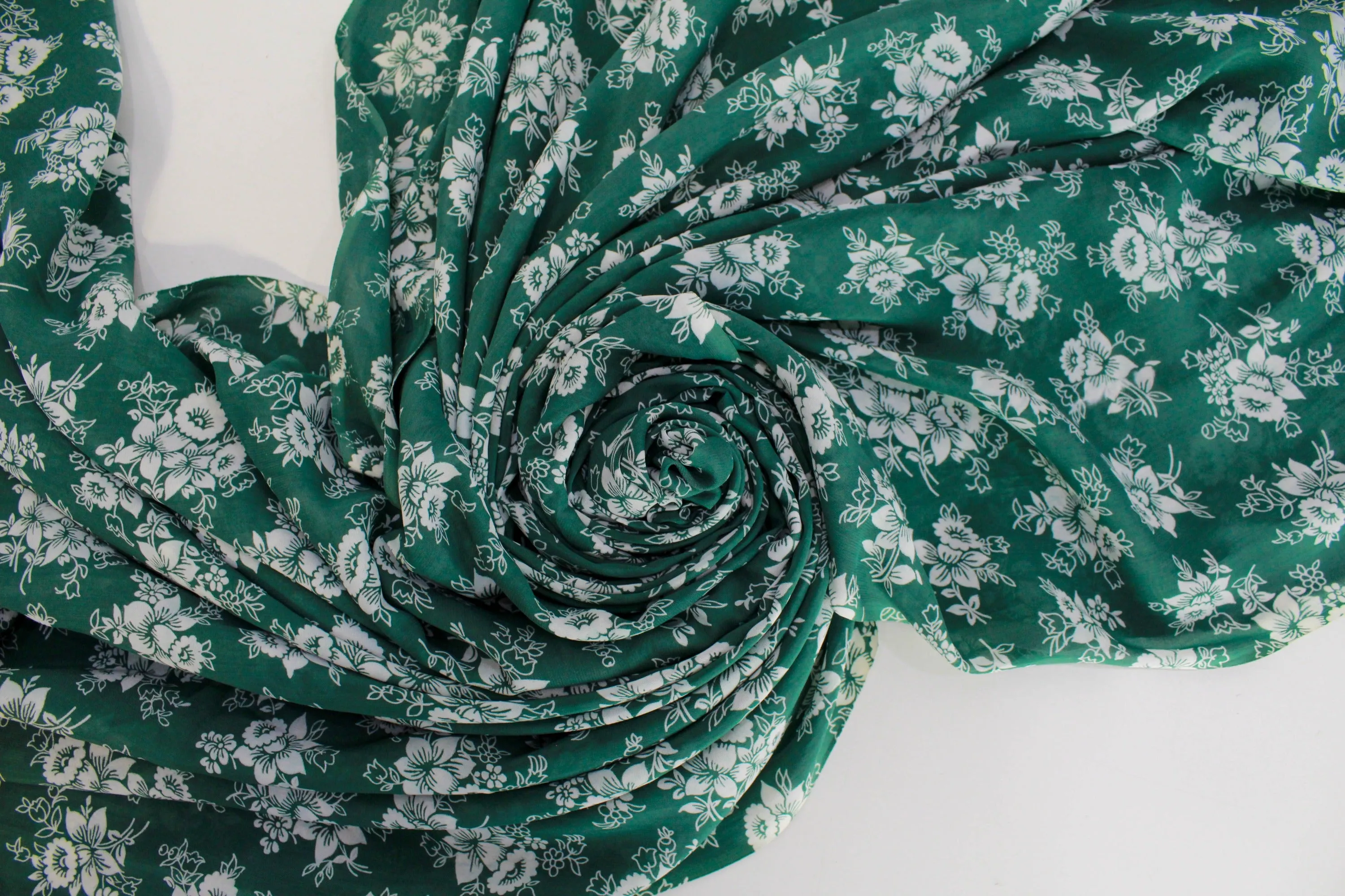 1940s Green Floral Nylon Fabric, 6.5 Yards, Green and White Flower Print