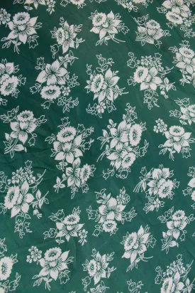 1940s Green Floral Nylon Fabric, 6.5 Yards, Green and White Flower Print