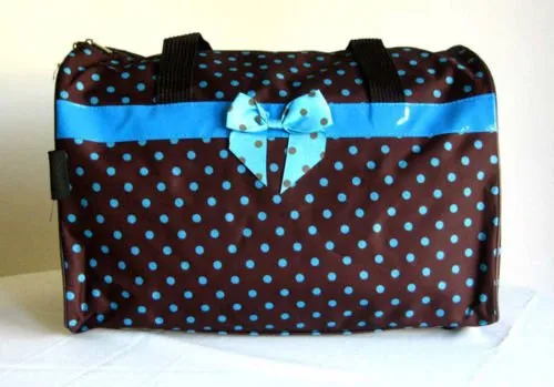 19" Duffel/Tote Bag Brown & Blue Polka Dots Luggage Purse