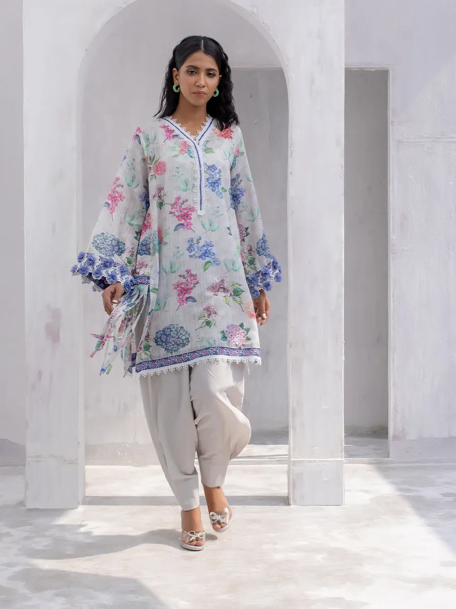 1pc Unstitched Printed Dobby Silk Lawn Kurti