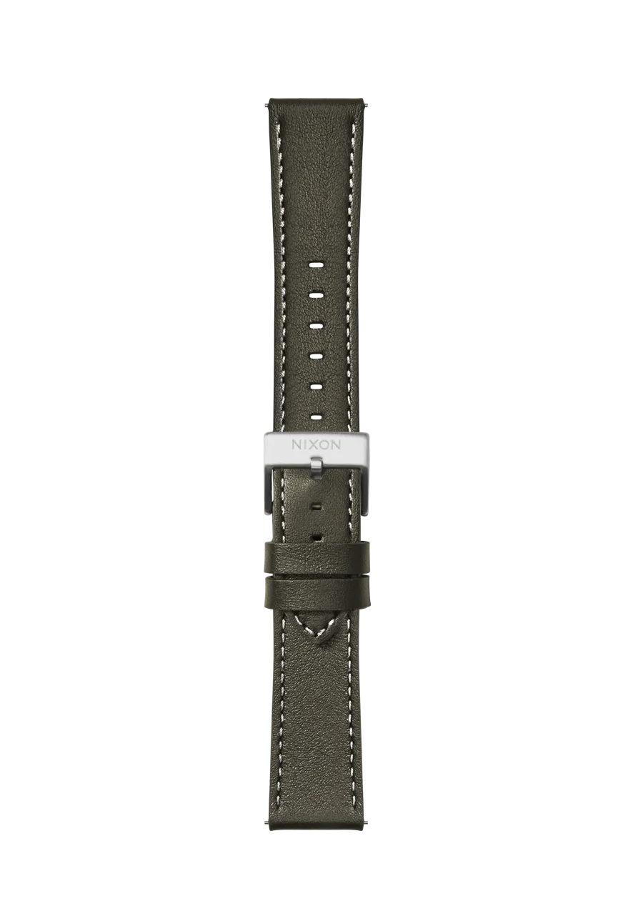 23mm Stitched Leather Band - Dark Olive