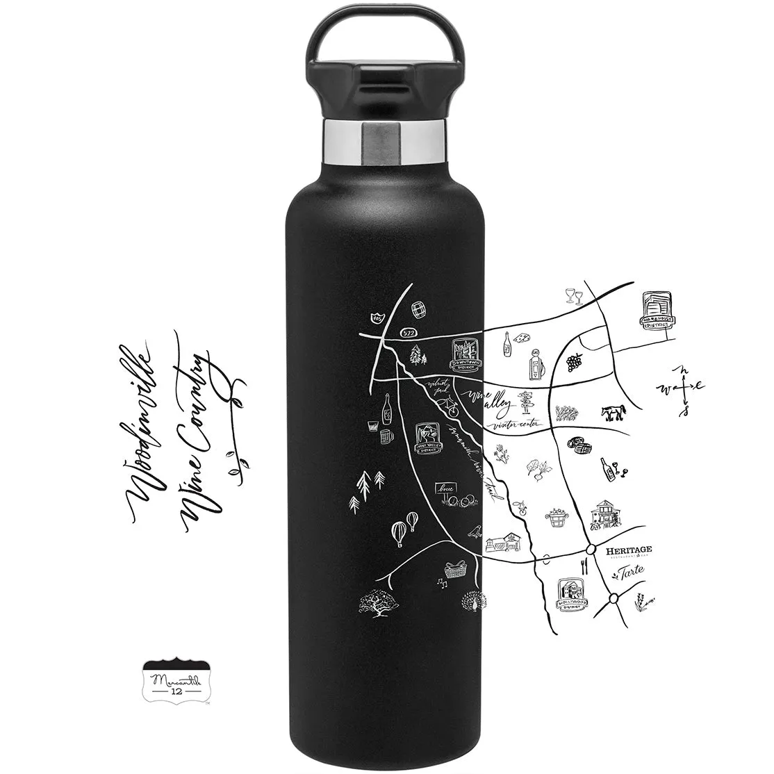 24 Oz. Stainless Insulated Gear Water Bottle Printed with a Customizable CALLIGRAPHY MAP Design