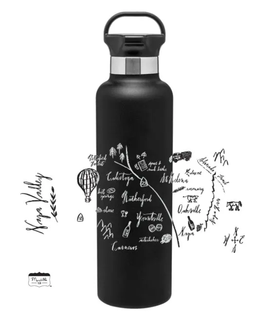 24 Oz. Stainless Insulated Gear Water Bottle Printed with a Customizable CALLIGRAPHY MAP Design