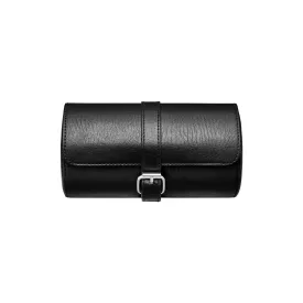 3-PIECE BLACK LEATHER TRAVEL WATCH CASE