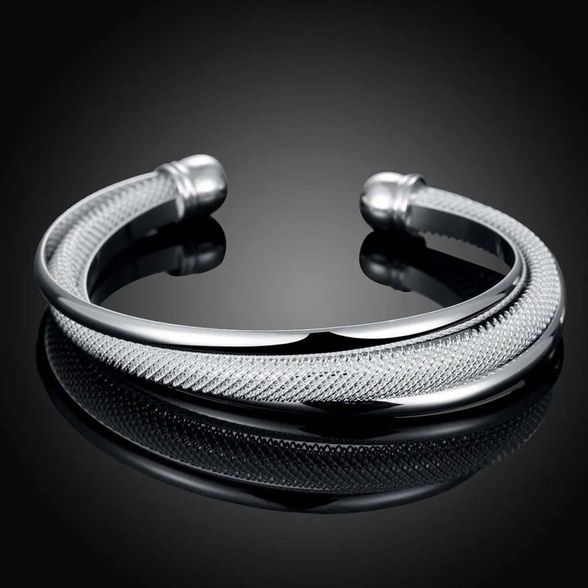 316L Surgical Stainless Steel Mesh Cuff Kada Mens Bracelet Bangle