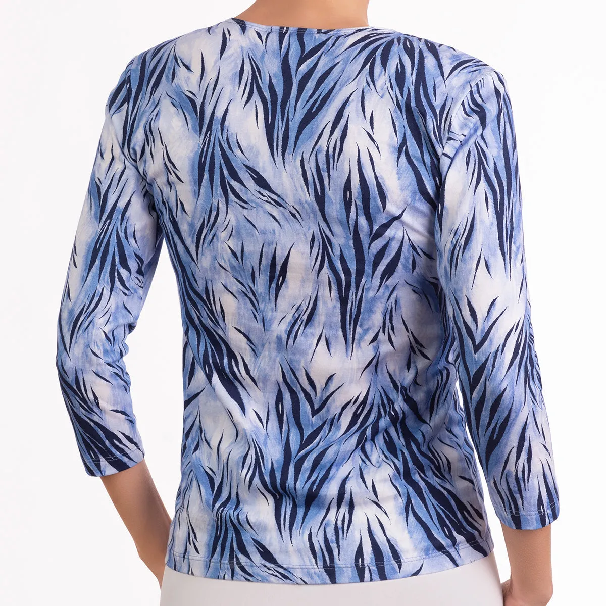 3/4 Sleeve Knit Tee in Blue Wispy Tiger