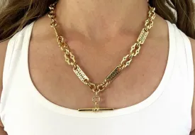 9mm Gold Filled Stars and Bars T-Bar Chain Necklace 20 Inch