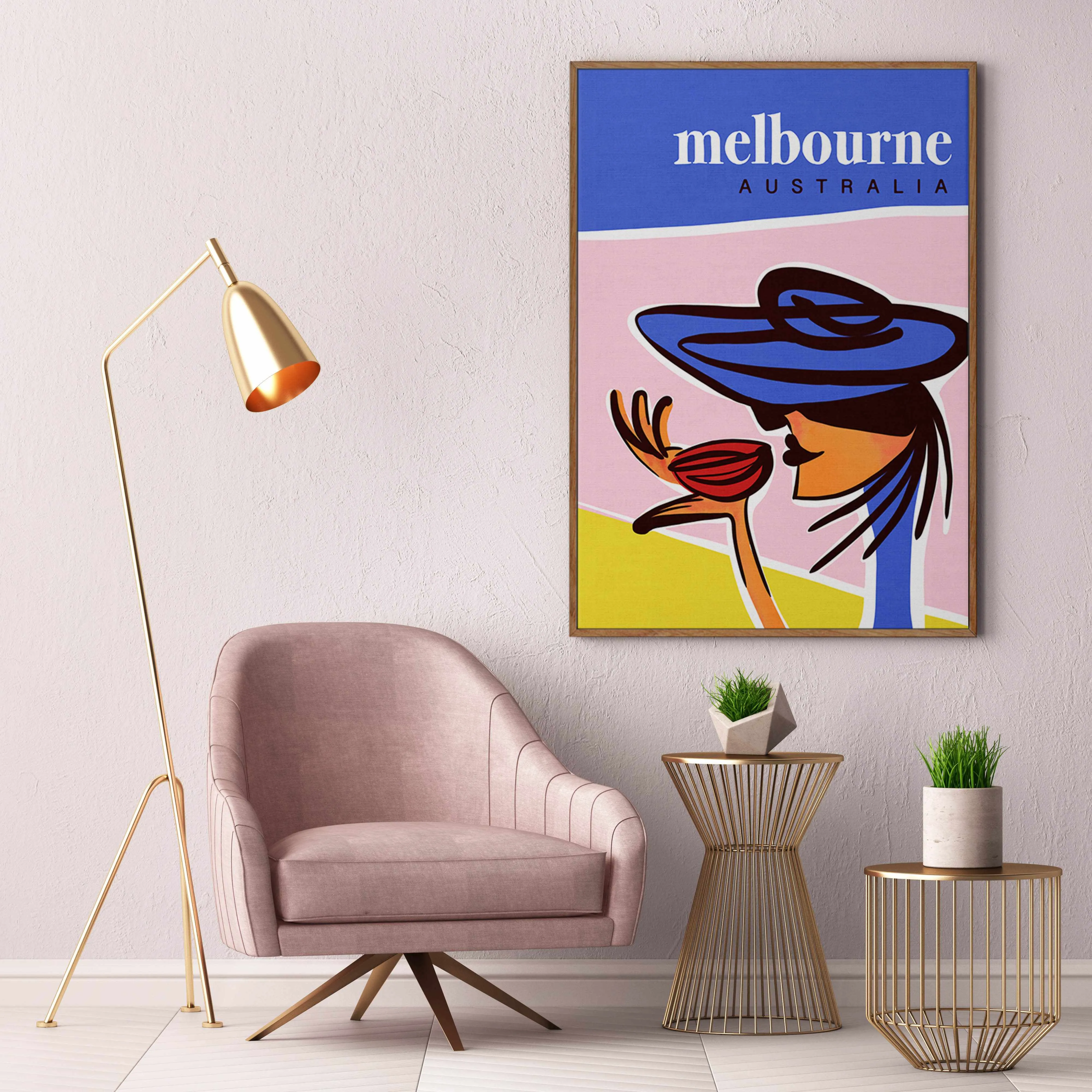 A Coffee in Melbourne Blush | Framed Canvas Art Print