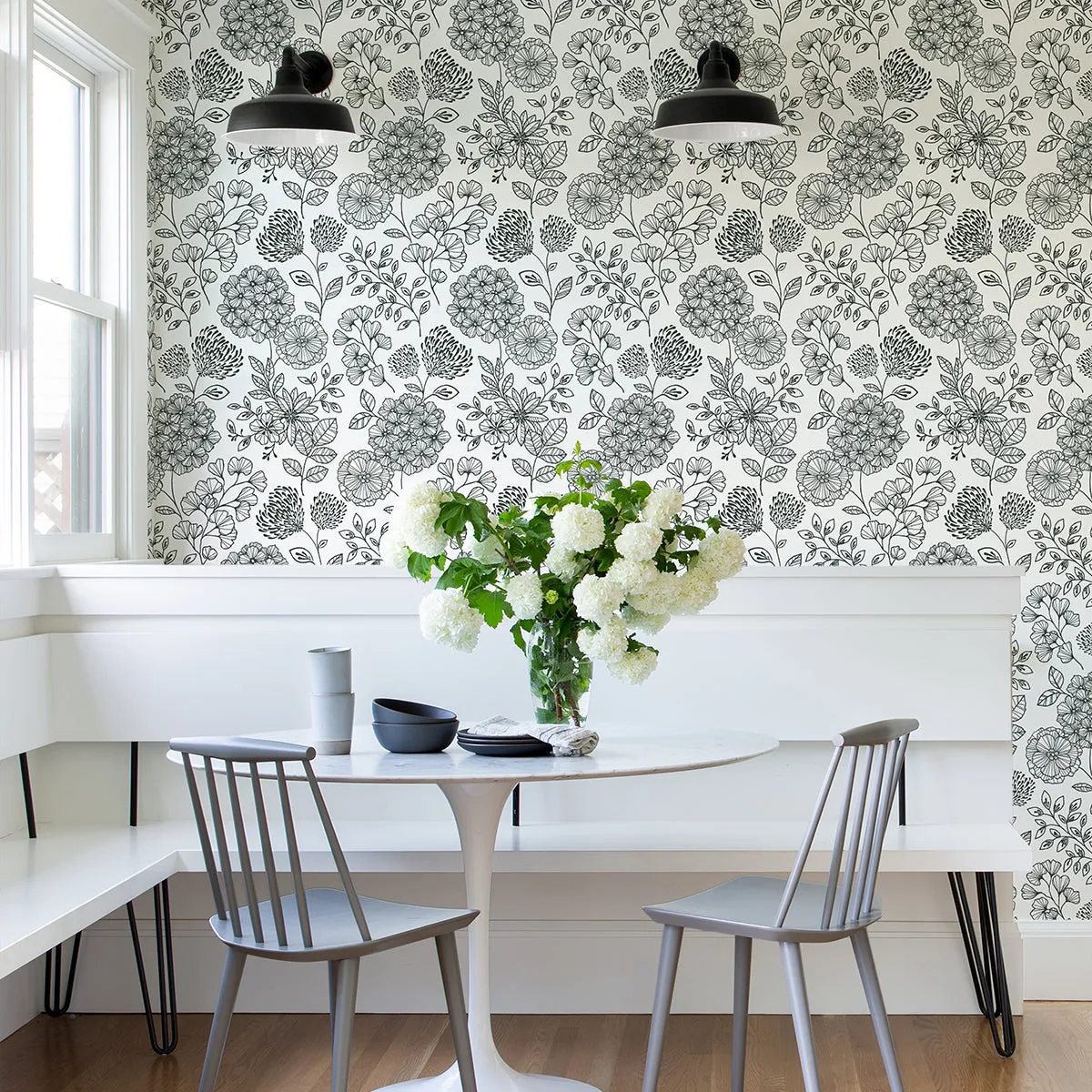 Ada Black Floral Wallpaper from the Scott Living II Collection