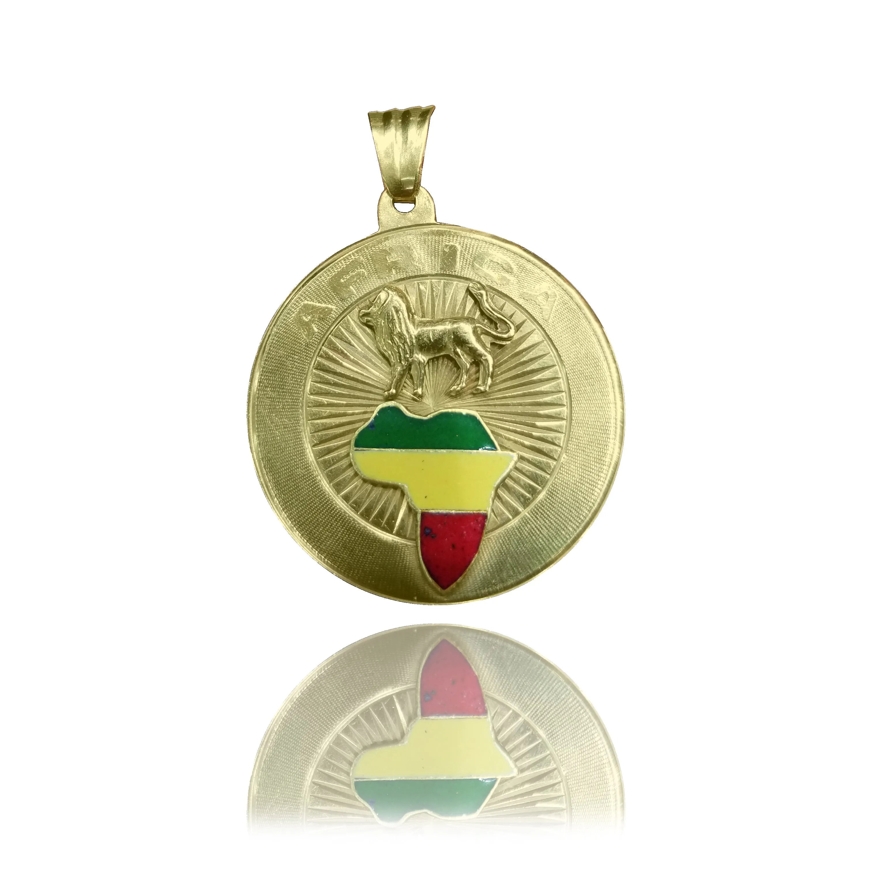 Africa Map Enamel Medal Pendant (14K)