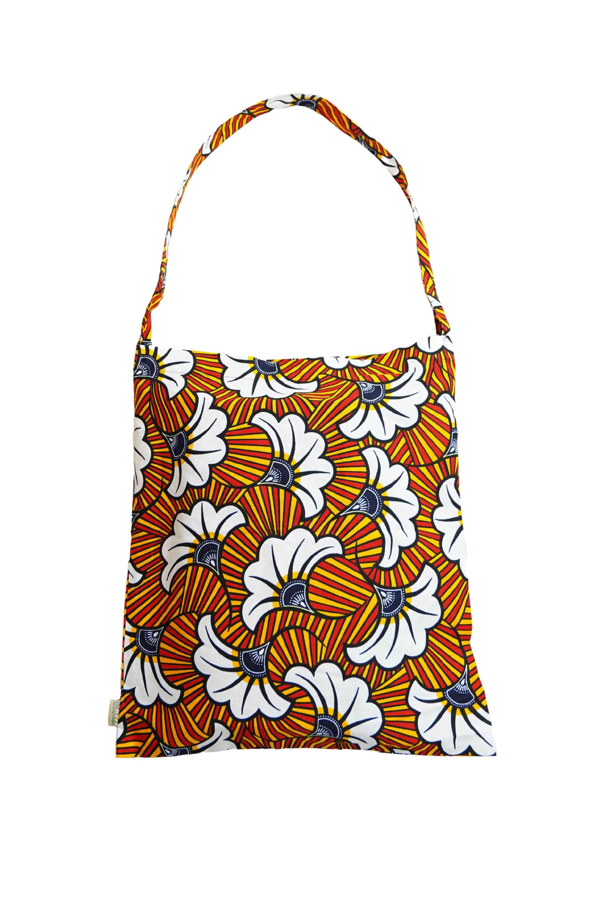 Akoli Messenger Totebag - White and Orange Rolls Royce African Ankara Wax Cotton Print