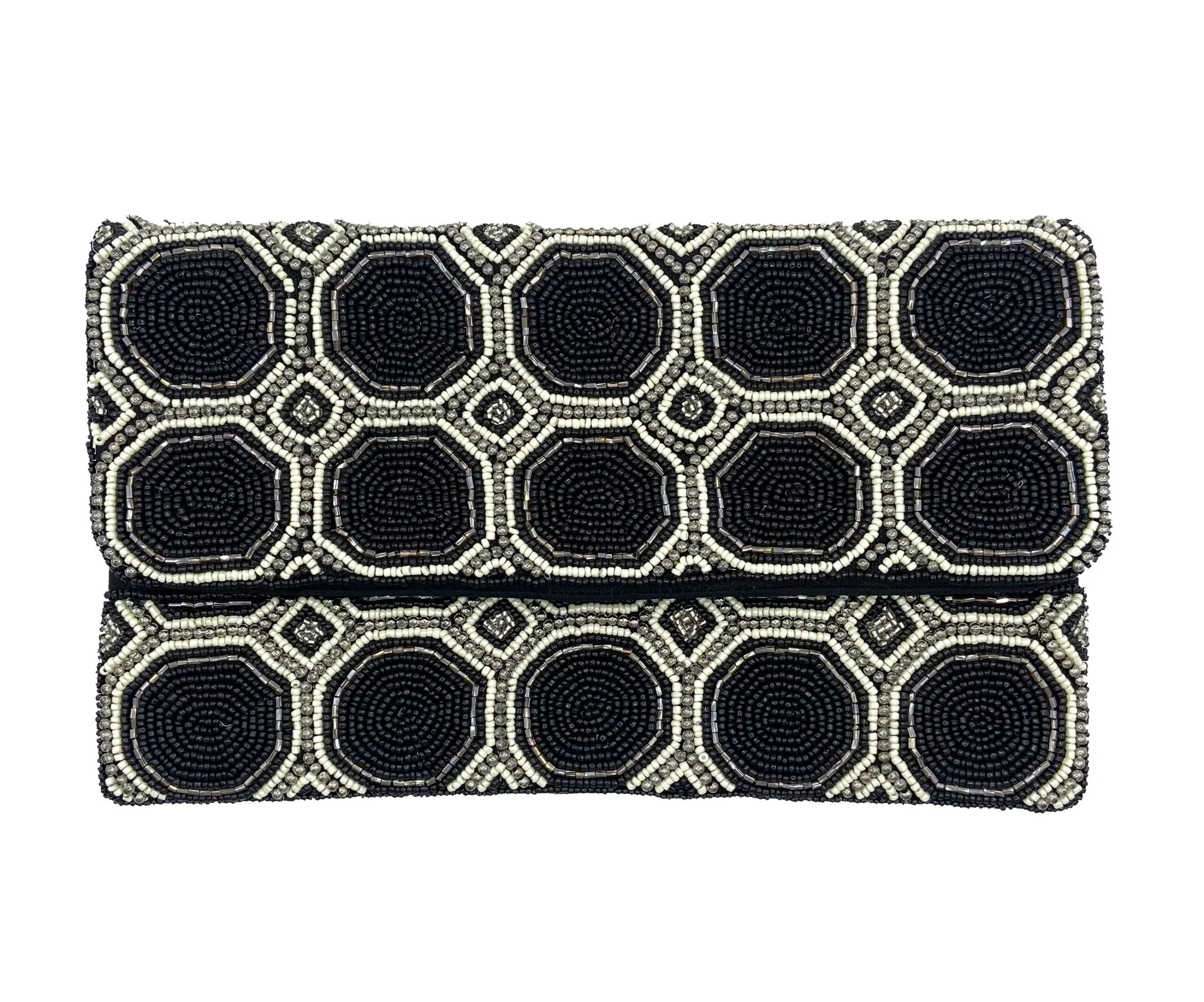 Black & Cream Octagon Beaded Clutch