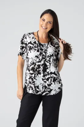 Black & White Print Short Sleeve Jacquard Cotton Shirt