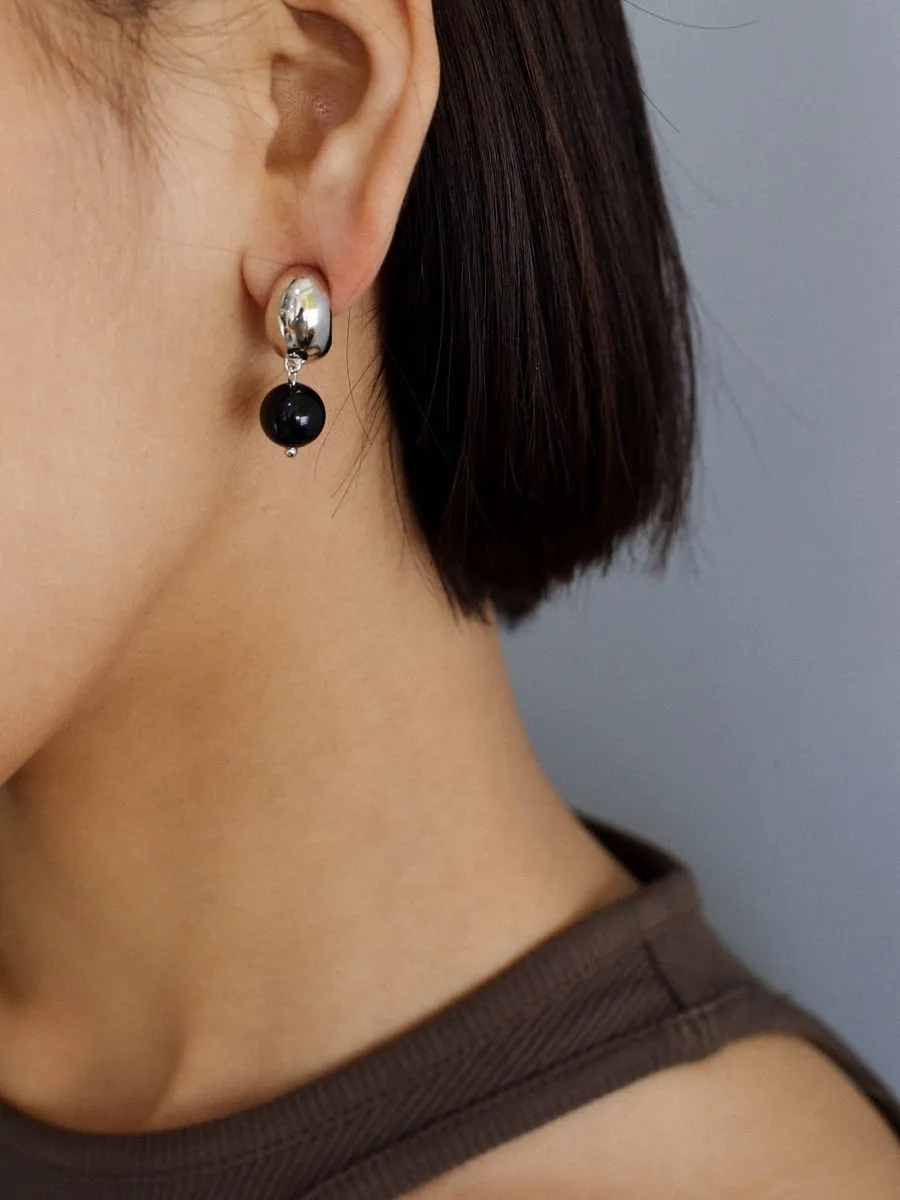 Black Onyx Drop Huggie Earrings