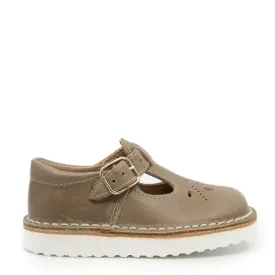 Blublonc Taupe Perforated T Strap Baby Shoe