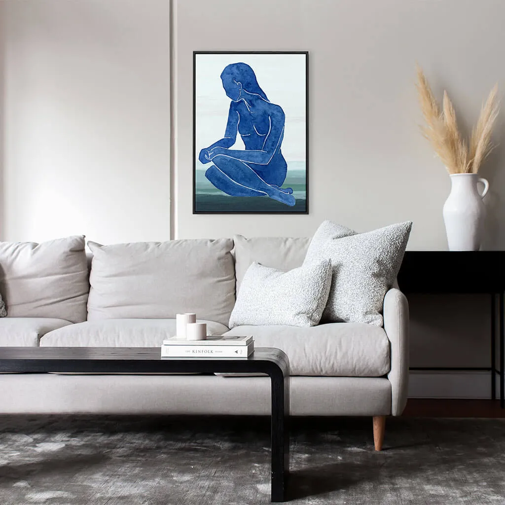 Blue Nude Figure Framed Canvas