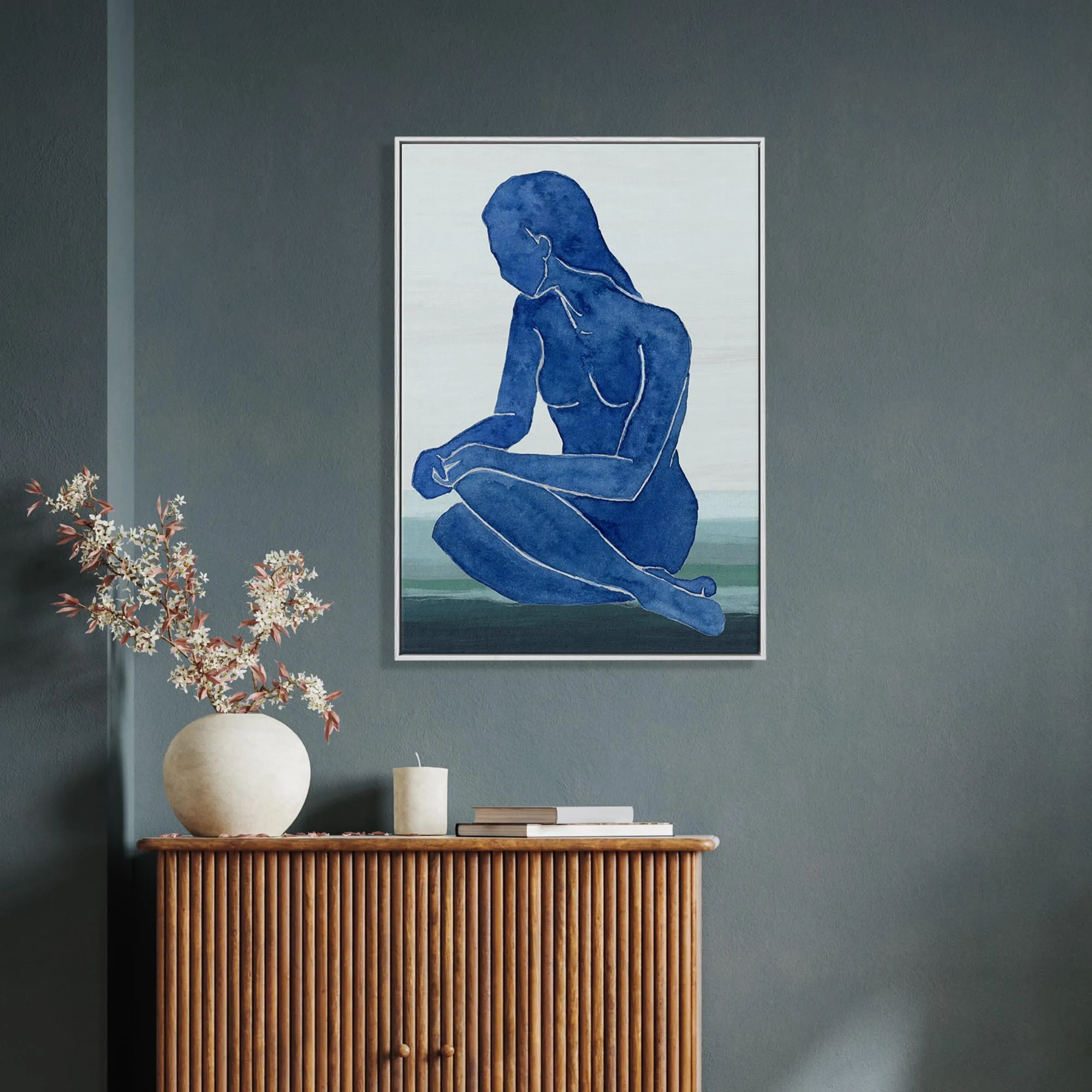 Blue Nude Figure Framed Canvas