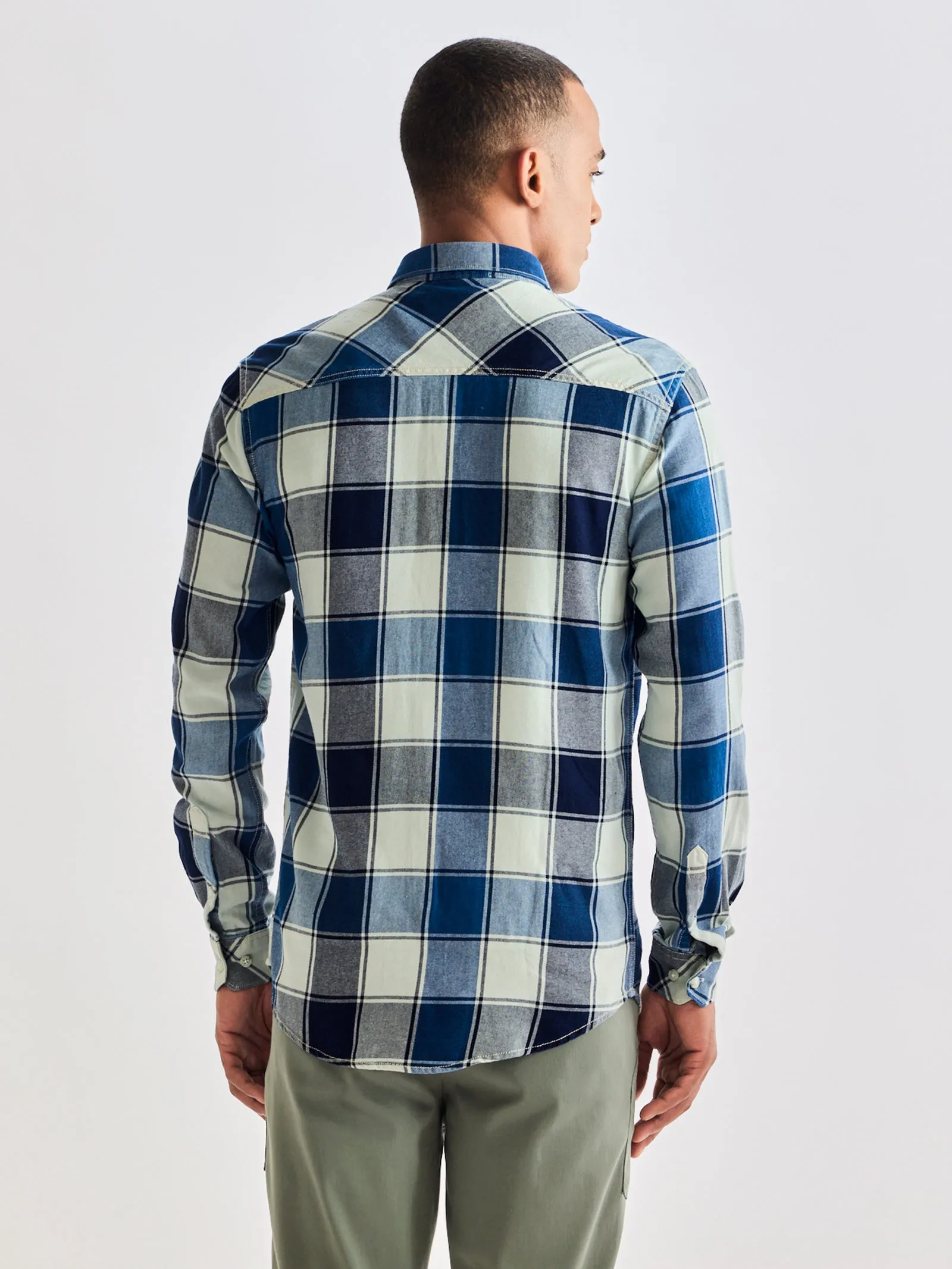 Blue Pure Cotton Checked Shirt