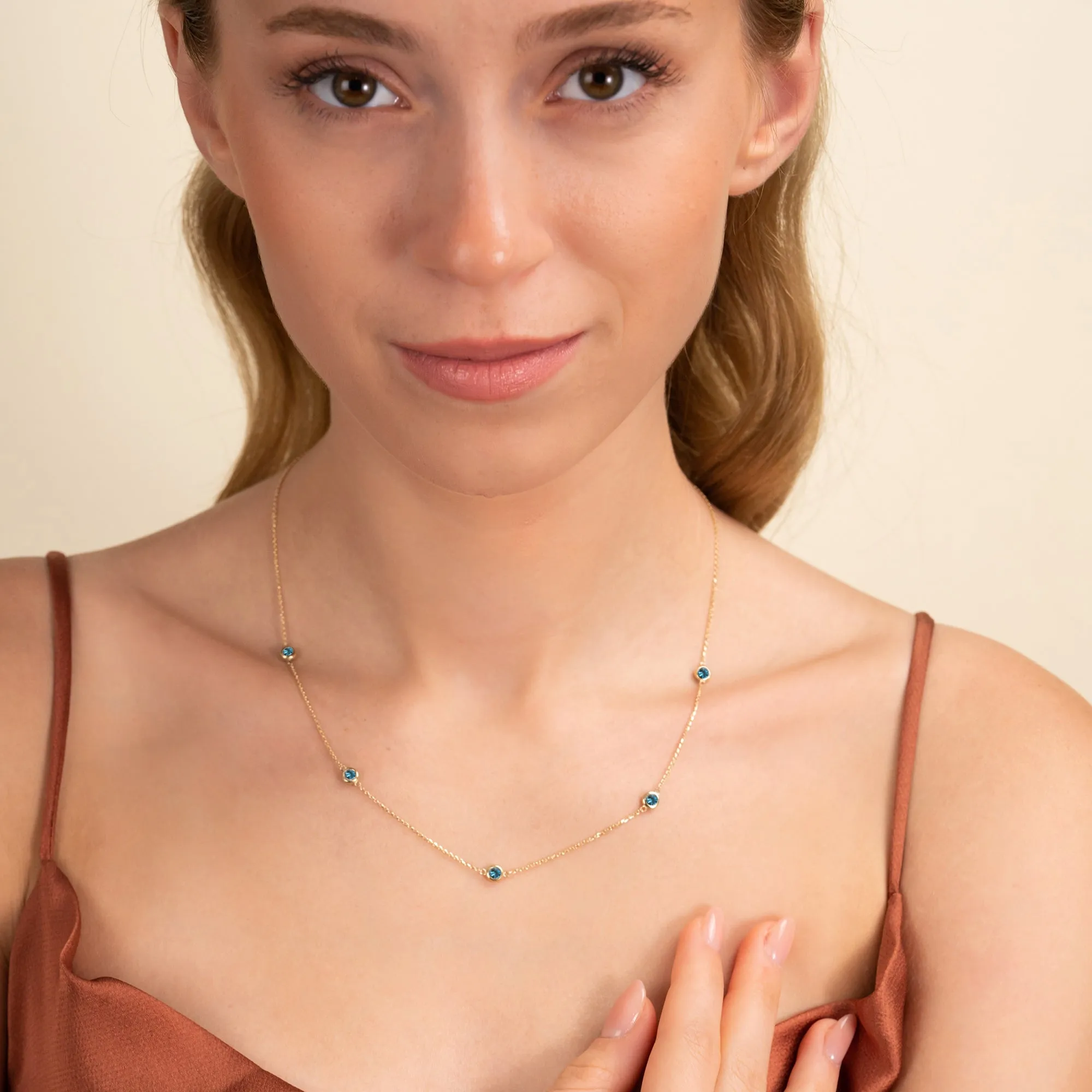 Blue Topaz Station Necklace, Gwen