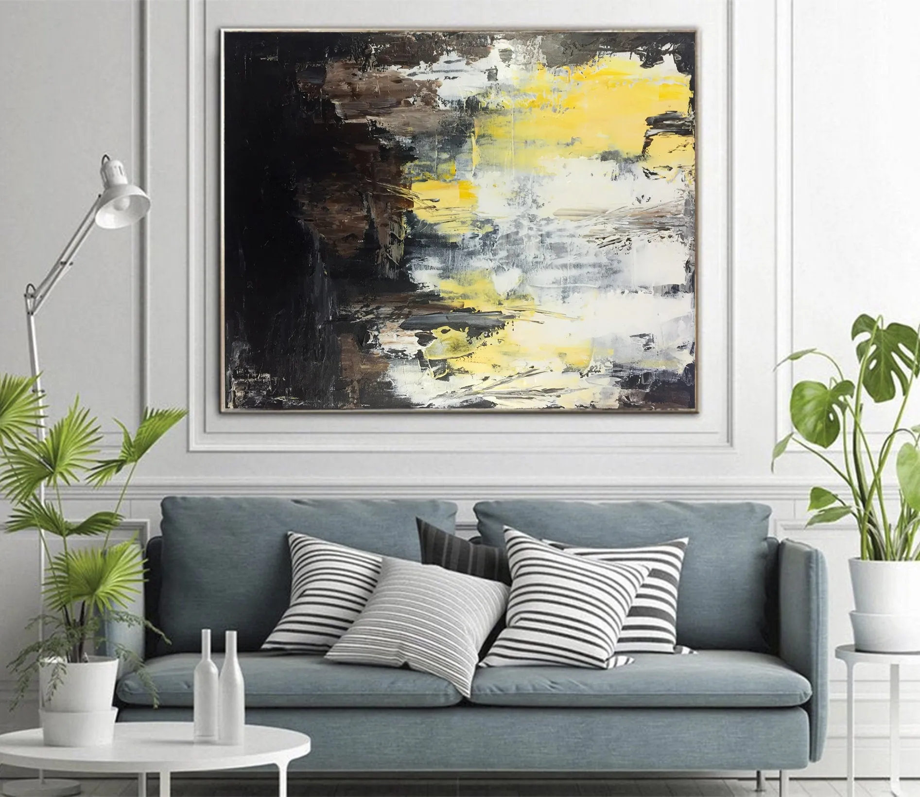 Brown Black and White Yellow Abstract Artwork Paintings on Canvas Kp052