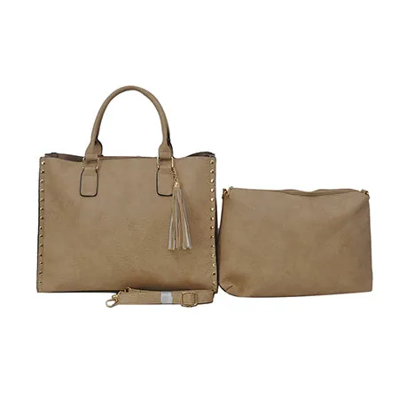 Caramel NGIL Faux Leather 2-IN-1 Tassel Bag