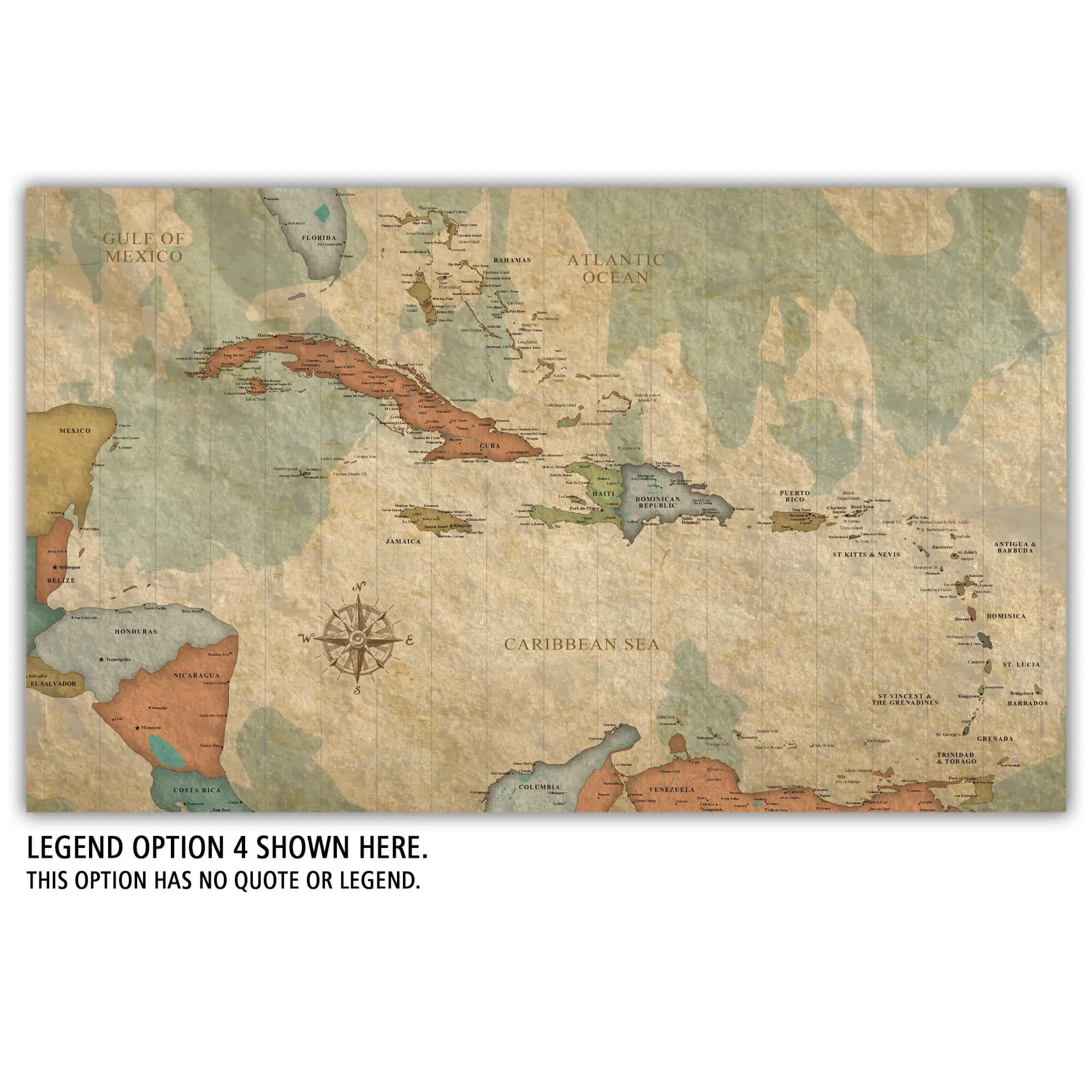 Caribbean Push Pin Travel Map - Single Panel