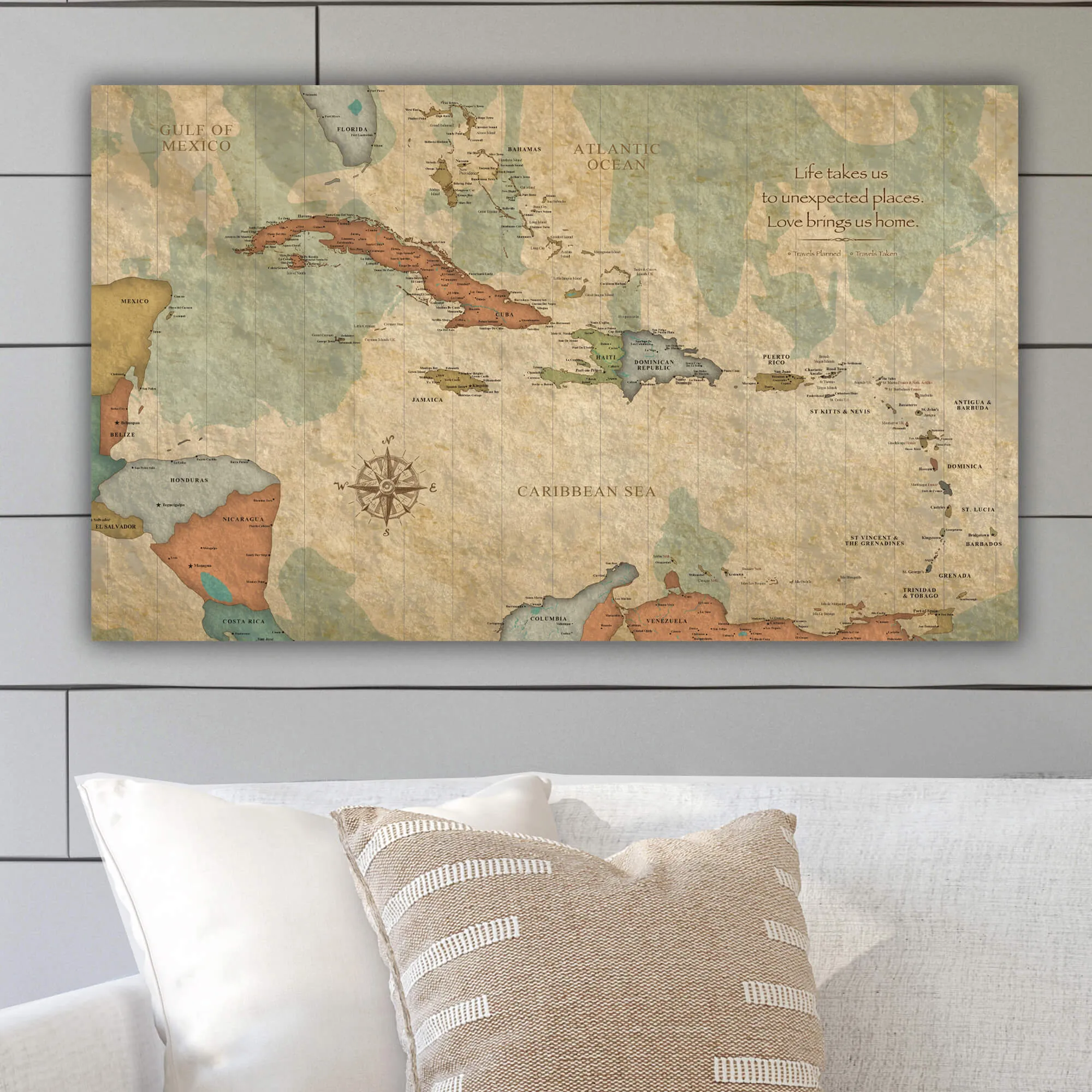 Caribbean Push Pin Travel Map - Single Panel