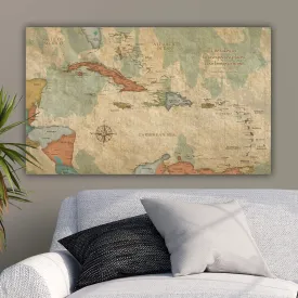 Caribbean Push Pin Travel Map - Single Panel