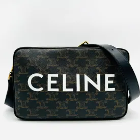 CELINE Trionf Messenger Shoulder Bag Black Brown