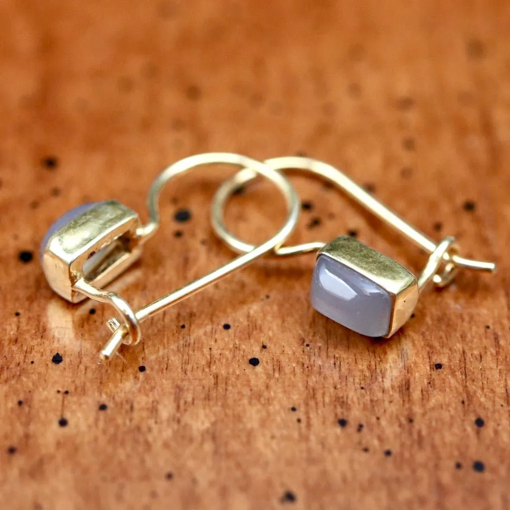 Contemporary Drop Gray Moonstone Earrings