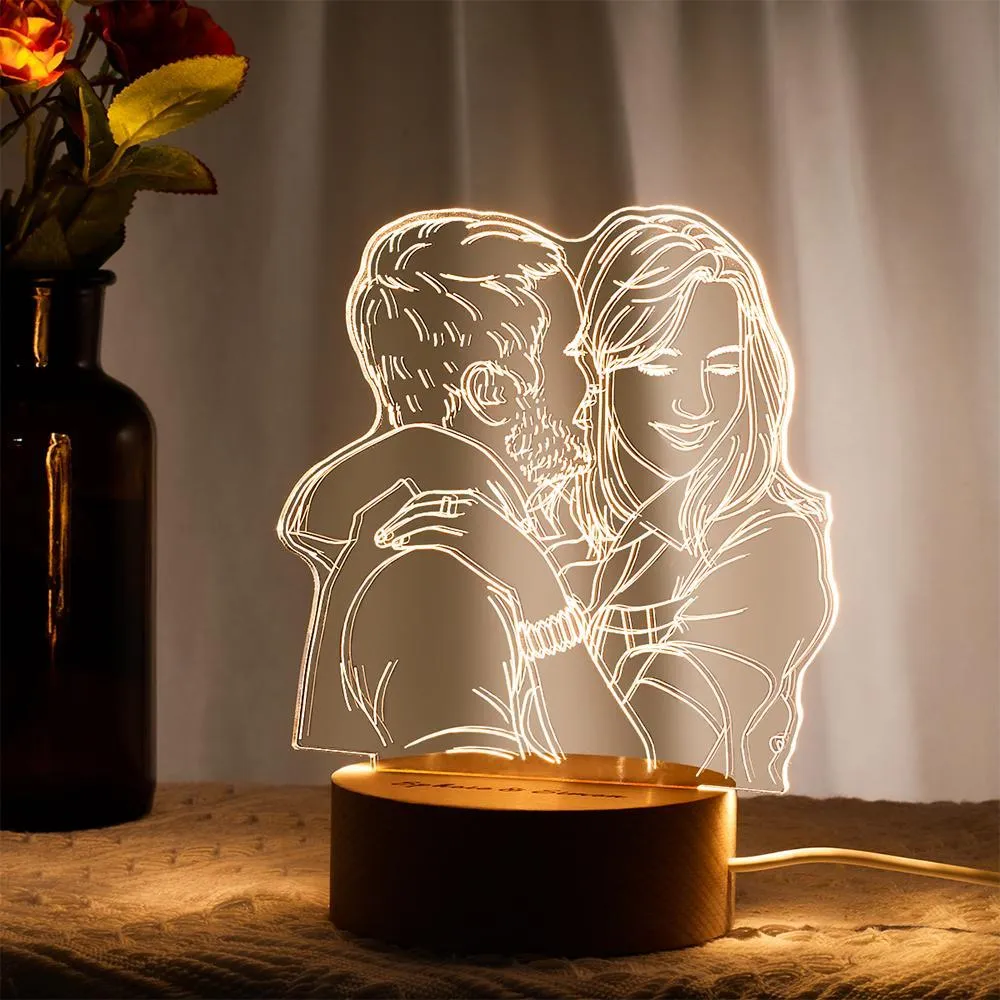 Custom Acrylic 3D Photo Lamp LED Wood Base