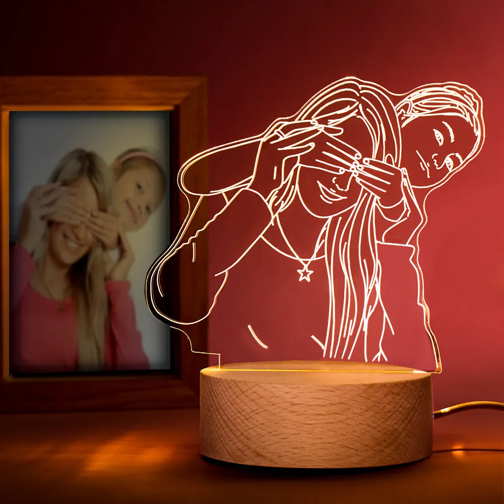 Custom Acrylic 3D Photo Lamp LED Wood Base