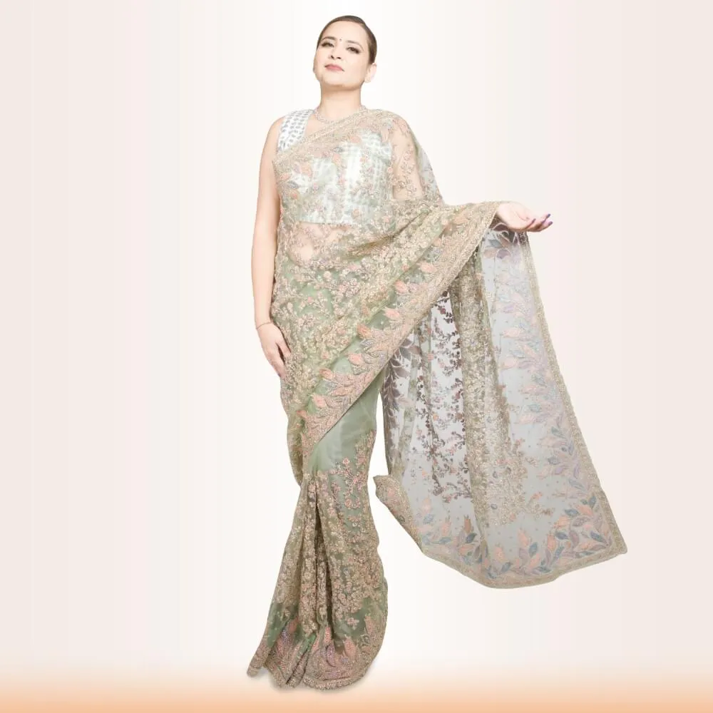 Designer Indian Wedding saree - Gray