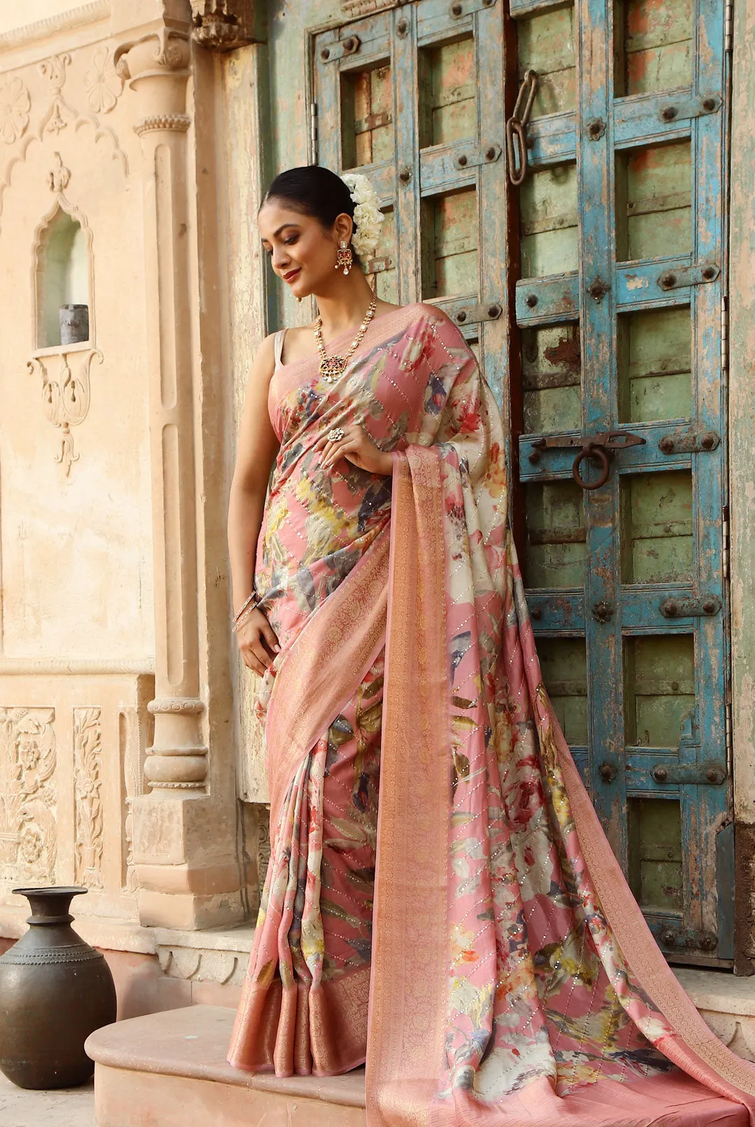 Digital Floral Printed Handloom Saree