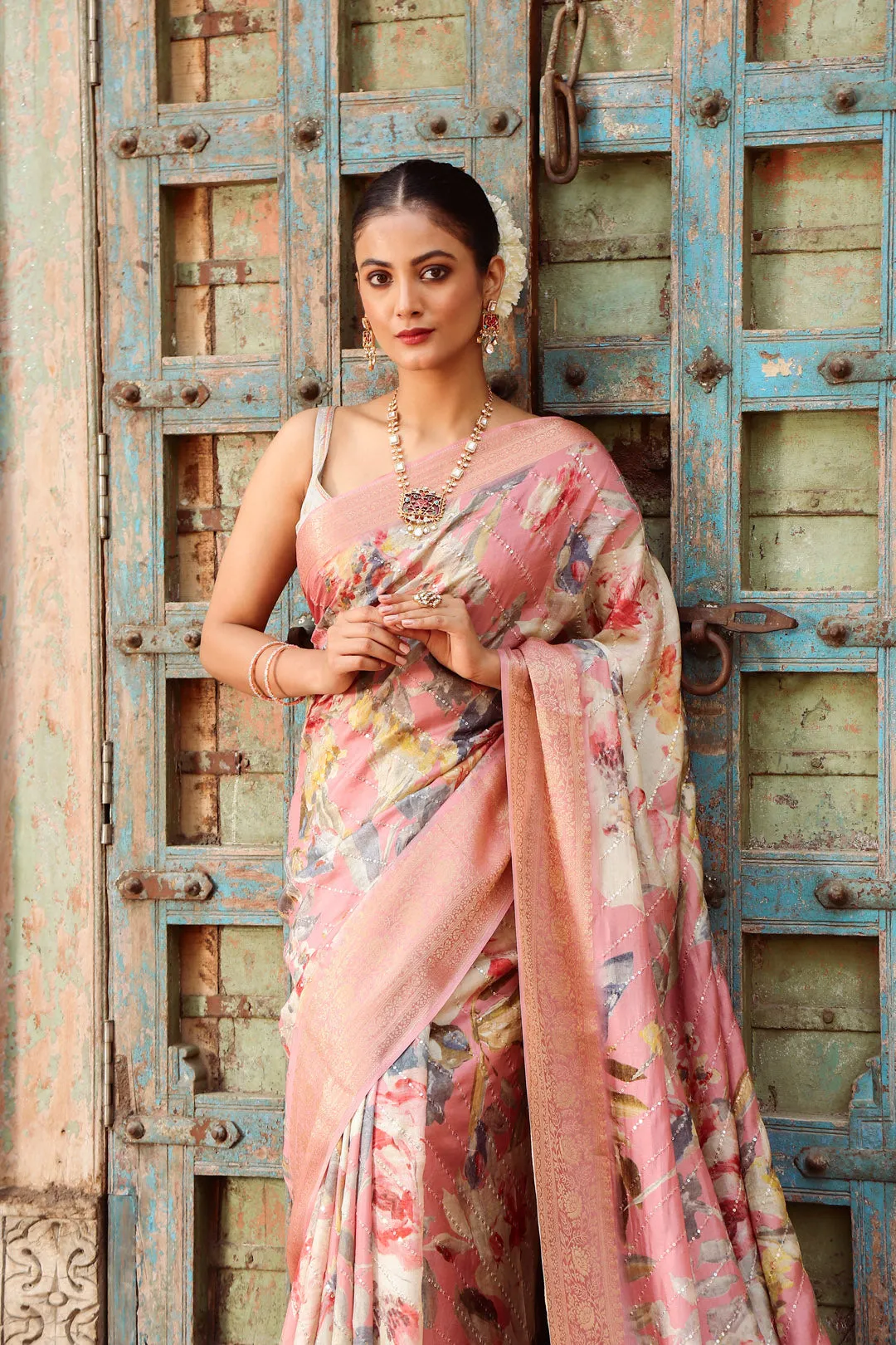 Digital Floral Printed Handloom Saree