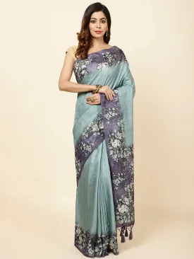 Digital Floral Printed Tussar Saree