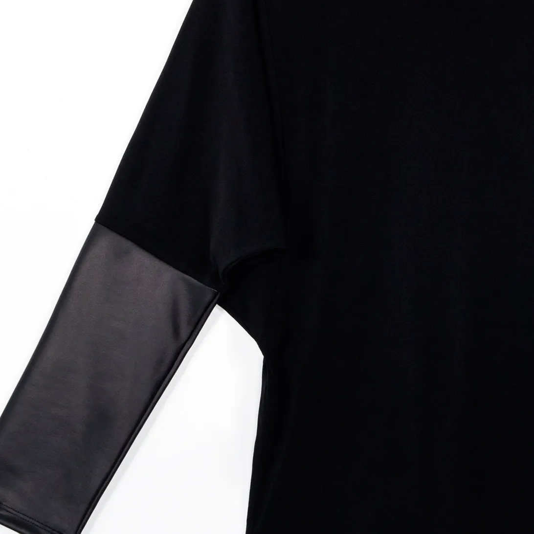 Dolman Sleeve Liquid Leather Cuff Top - Black - Final Sale!