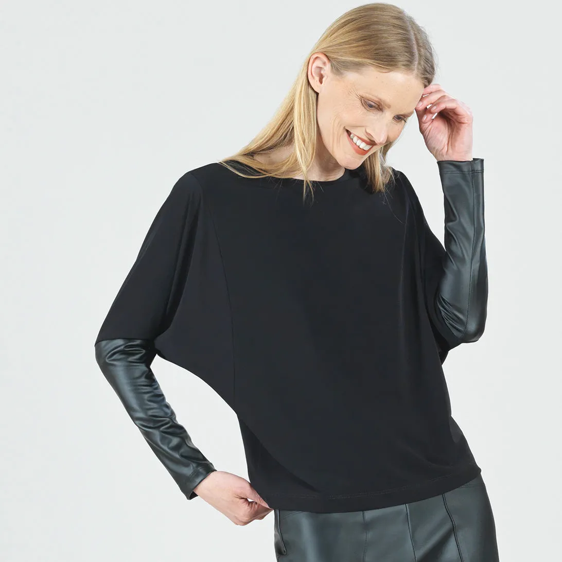 Dolman Sleeve Liquid Leather Cuff Top - Black - Final Sale!