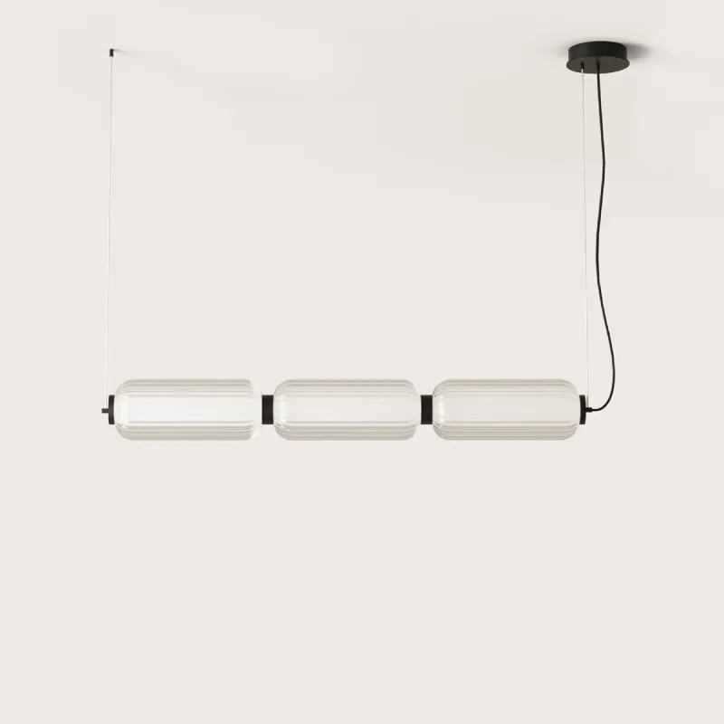 Elegant Oblong Striped Glass Linear Pendant