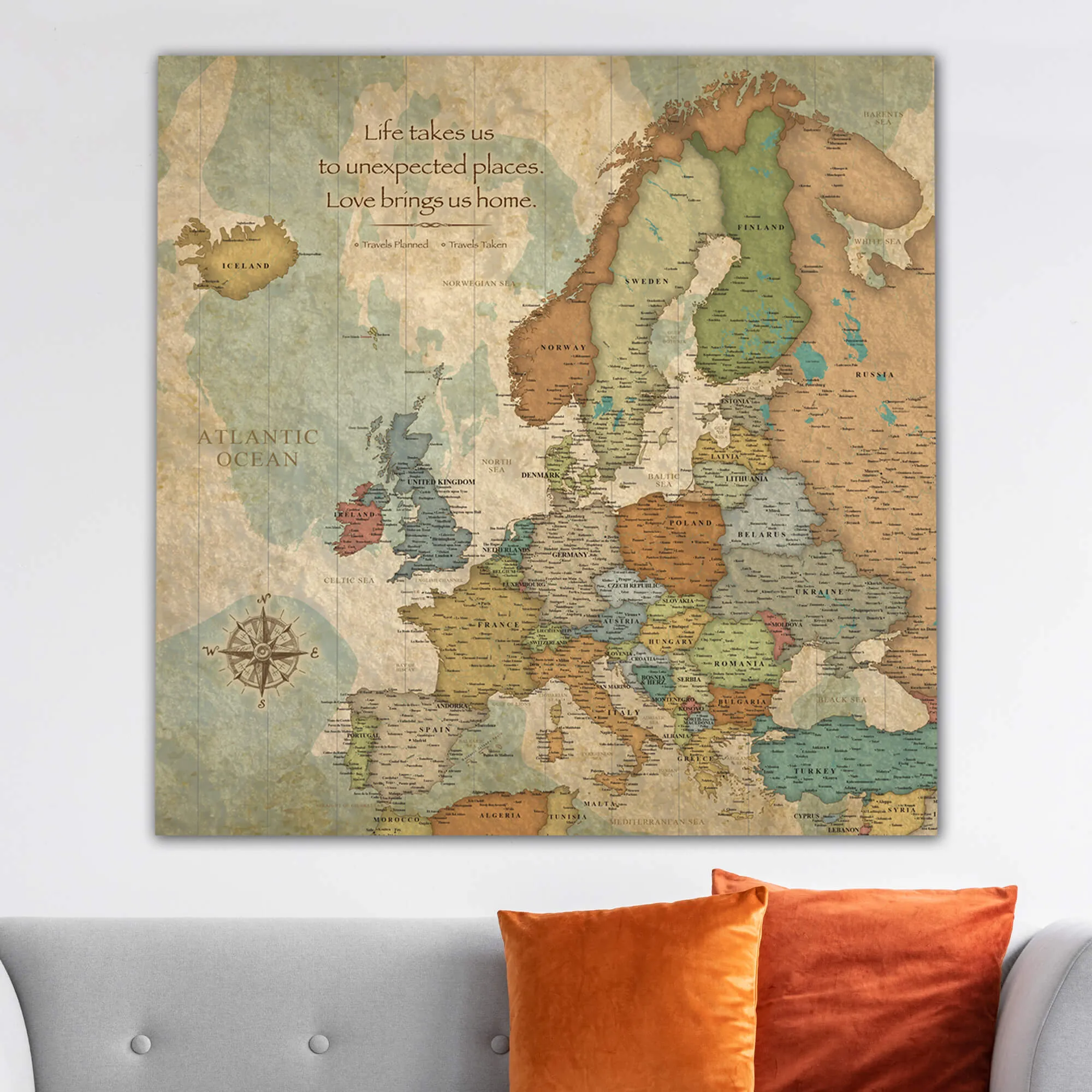 Europe Push Pin Travel Map