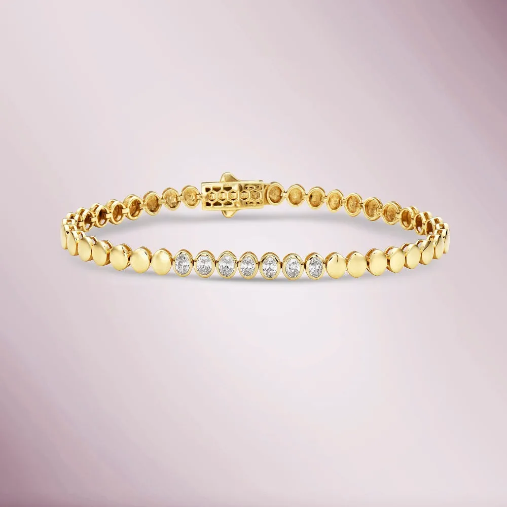 Fancy Oval Bracelet With Oval Shape Diamonds (0.88 ct.) in 14K Gold