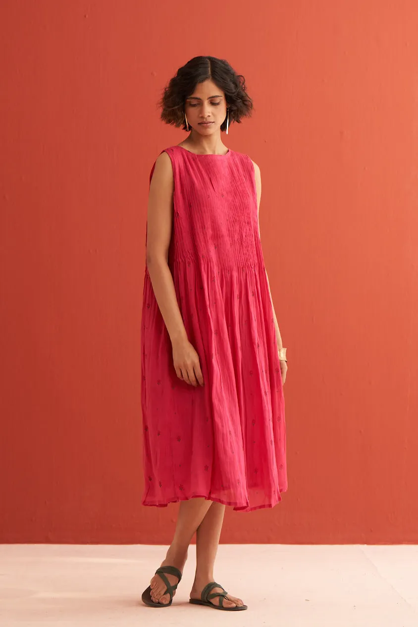 Fuschia flower pin-tuck dress