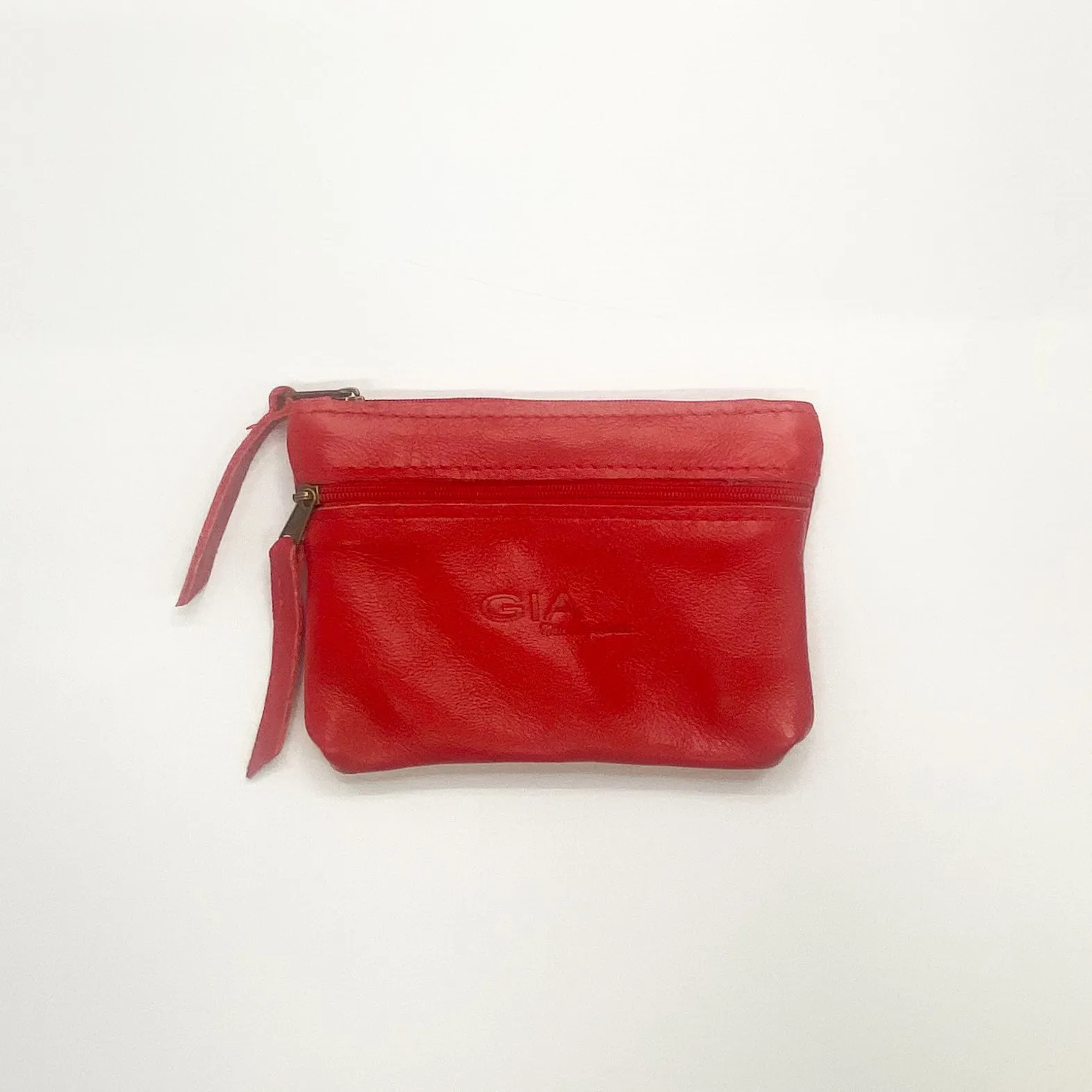 Gia leather red double zip purse