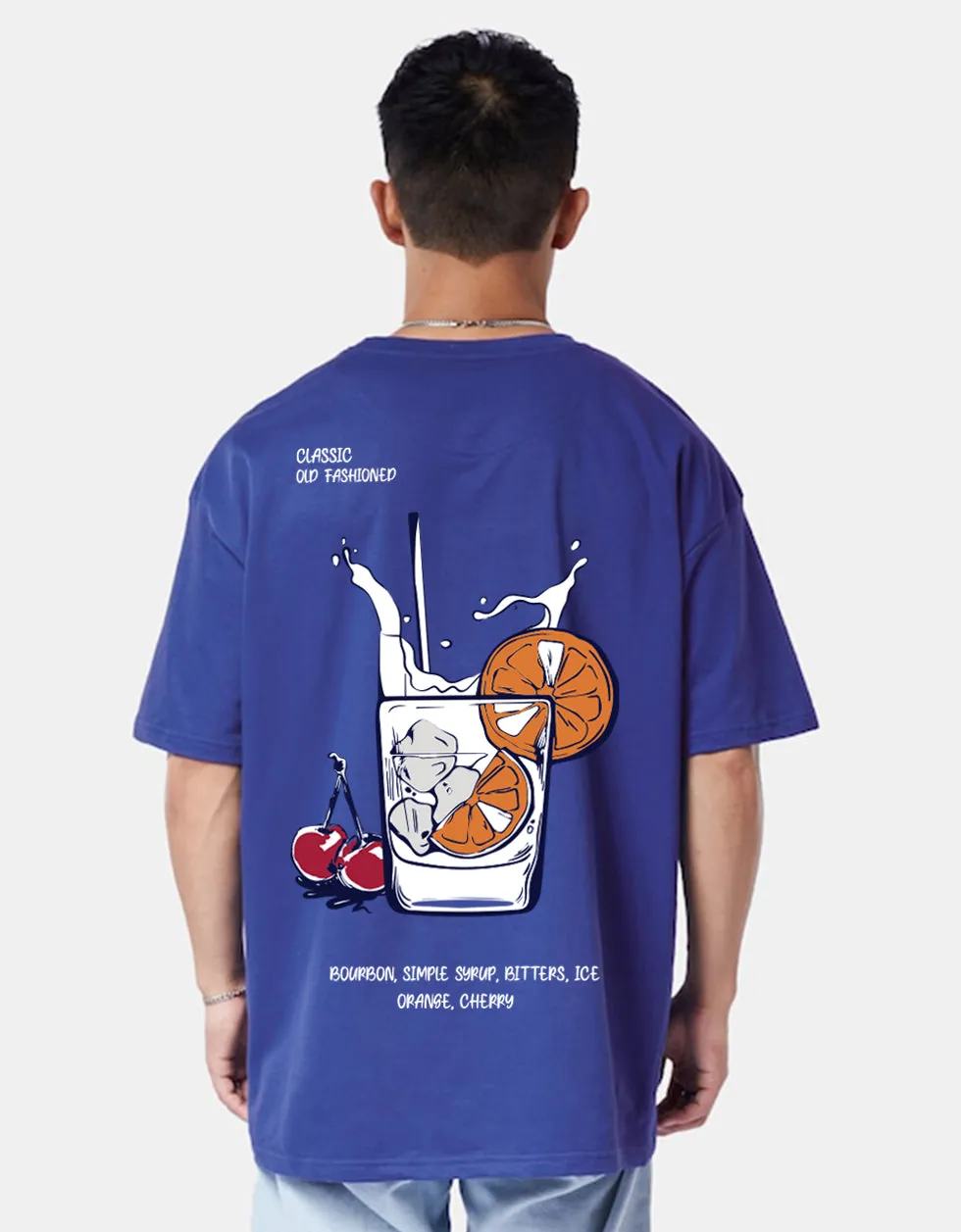 GLASS OF MILK Blue Oversized Back Puff Printed Tshirts