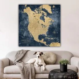 Gold & Navy Textured Map of North America