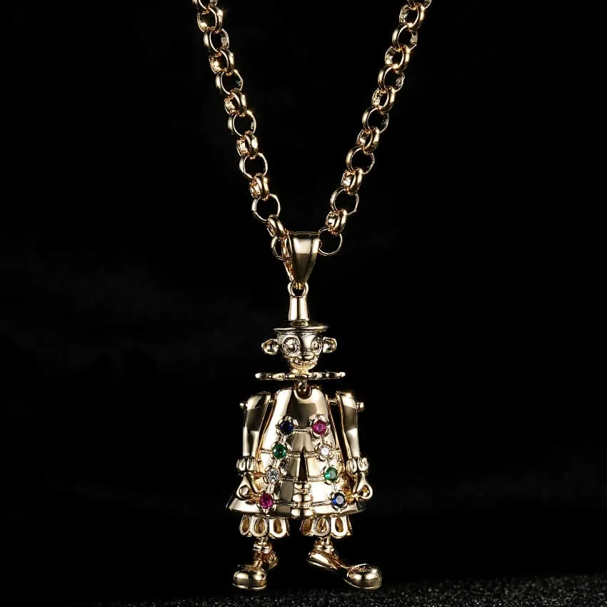 Gold Filled Bonded Large Clown Pendant 22 Inch 4mm Belcher Chain