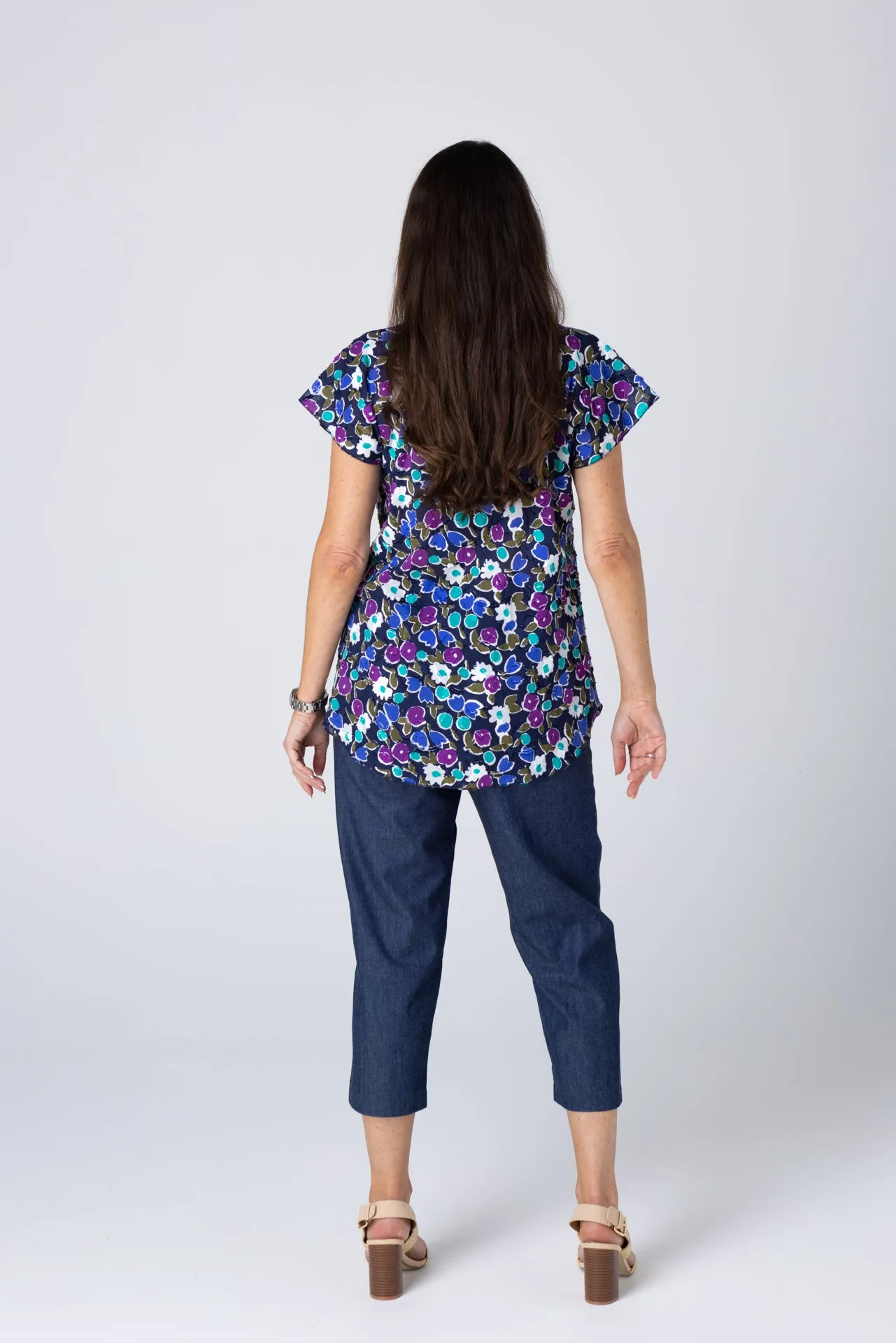 Grape Print Short Sleeve Non-Crush Jacquard Cotton Top