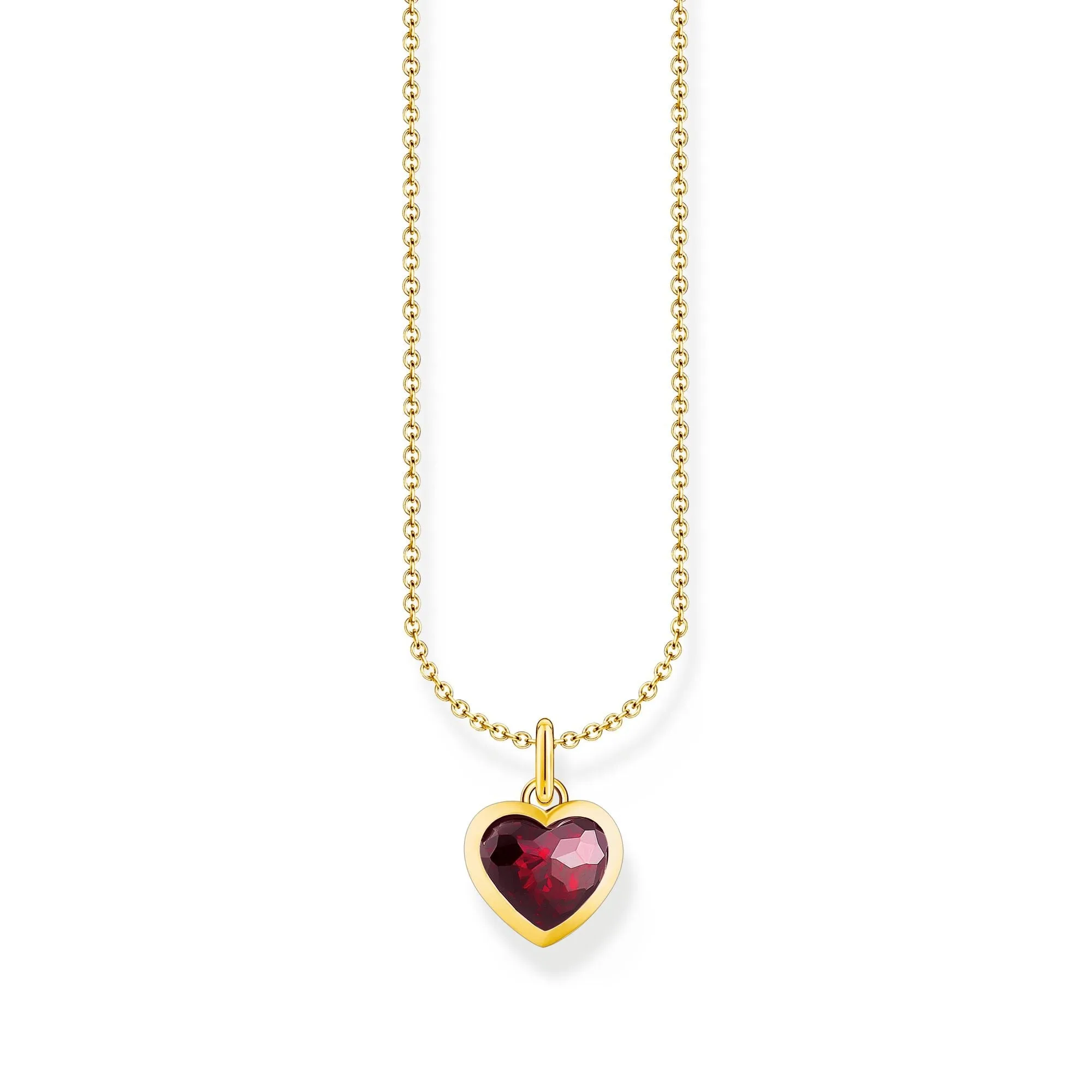 Heart pendant necklace gold with red zirconia